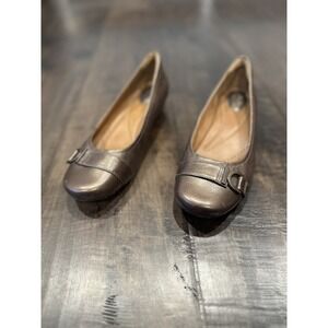Clarks Loafers Womens 8.5 Concert Band Brown Metallic‎ Leather Wedge Pump Shoes